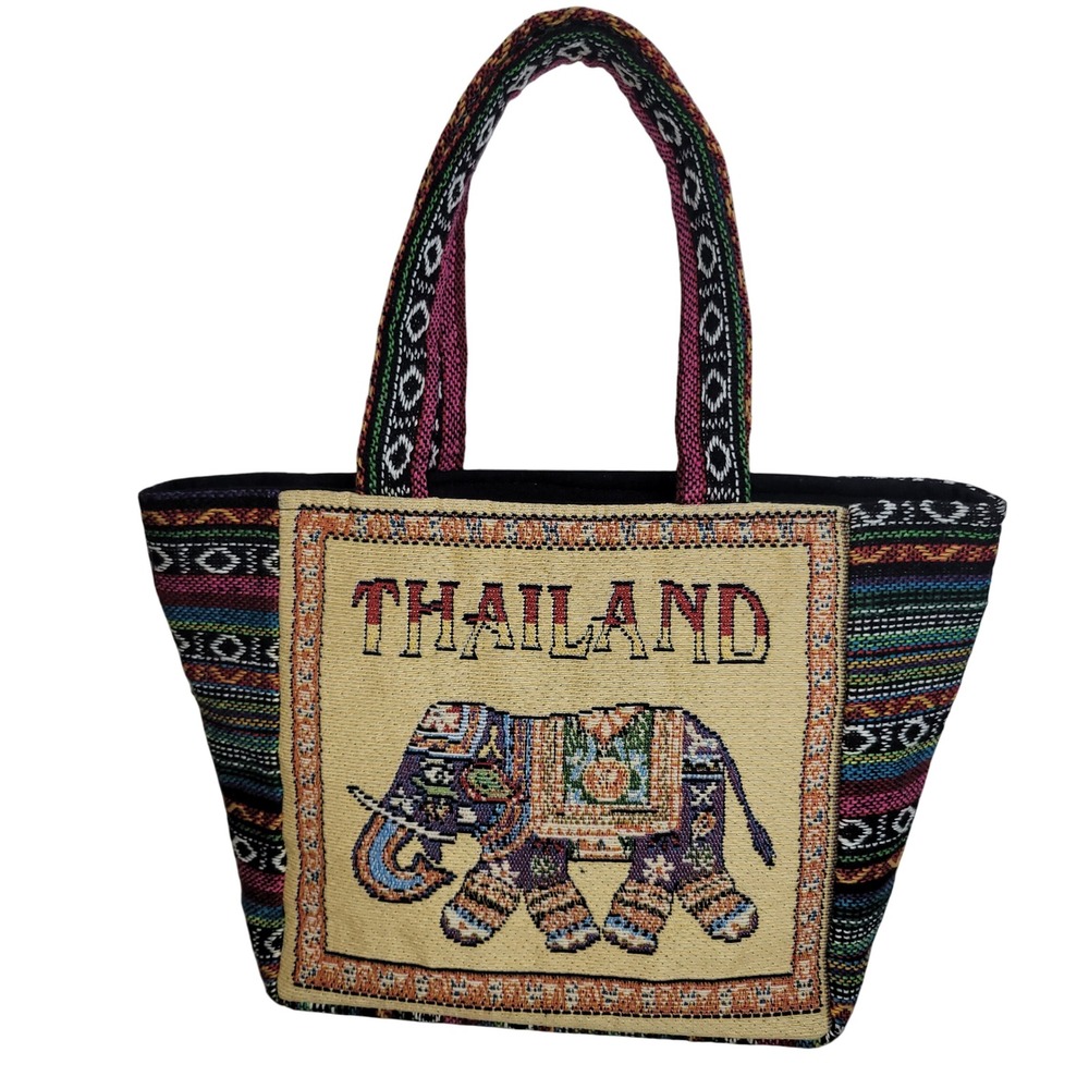 Thailand Elephant Woven Tapestry Tote Bag - Picture 1 of 4